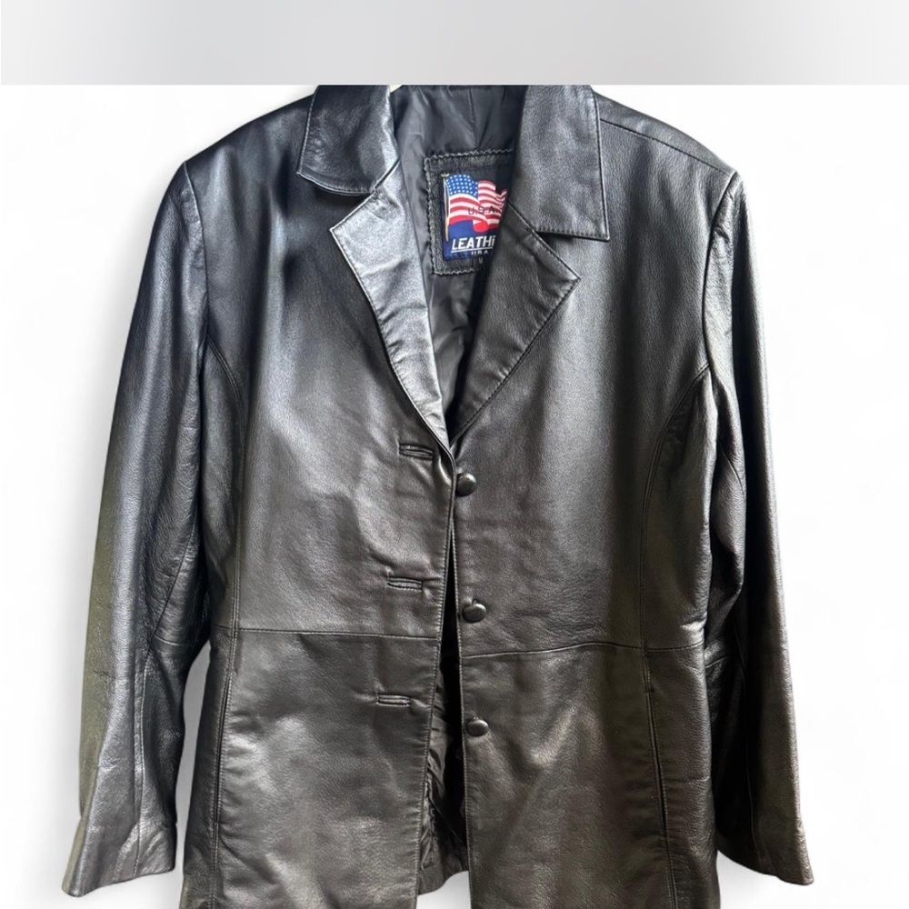 Vintage Black Leather Blazer Jacket